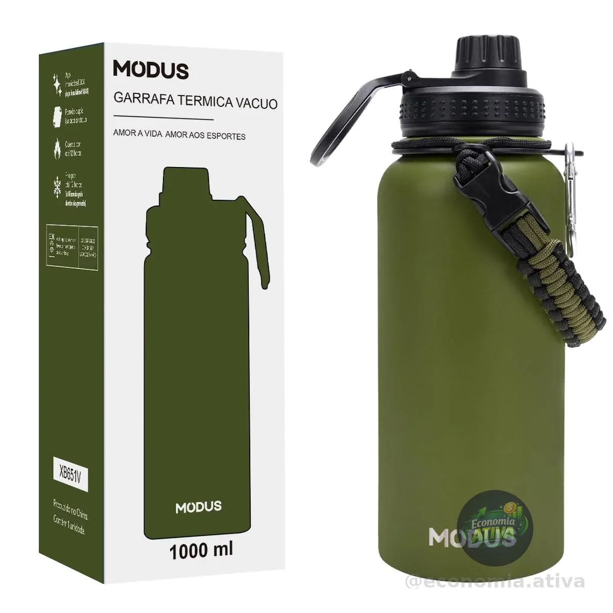 MODUS Garrafa Térmica Esportiva De Aço Inoxidável Com Isolamento A Vácuo De 1000ML (Verde)
