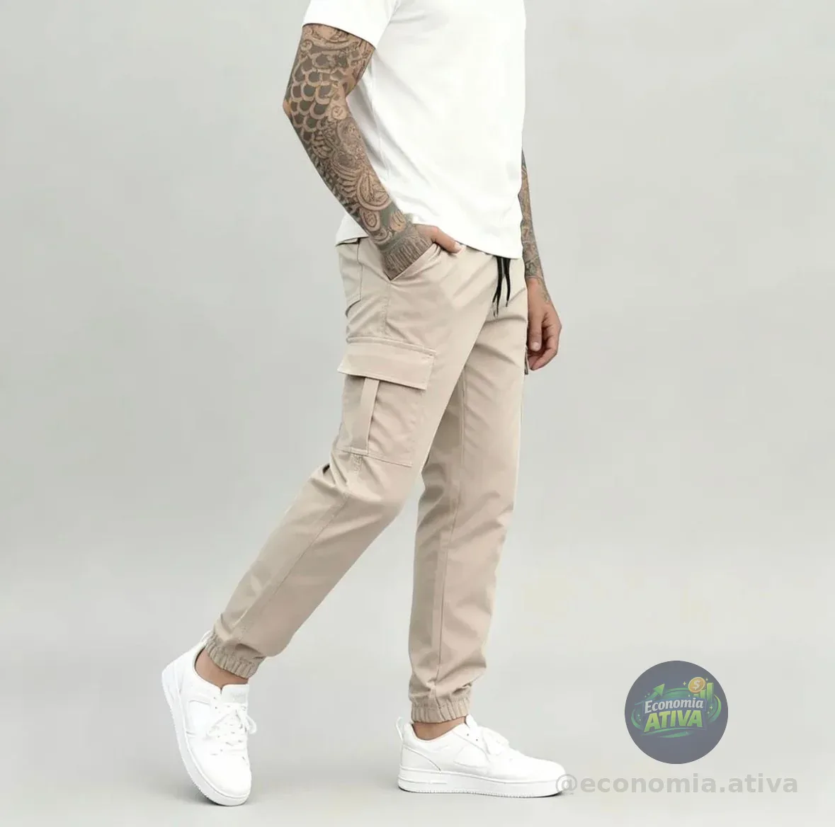 Calça Jogger Cargo Masculina Sarja Streetwear