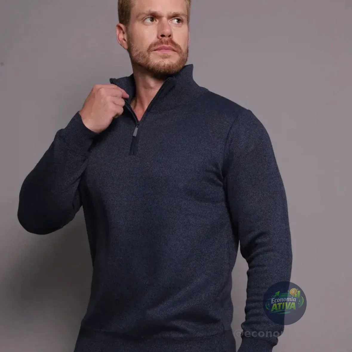 Suéter Zíper Gola Alta Manga Longa (4 cores)