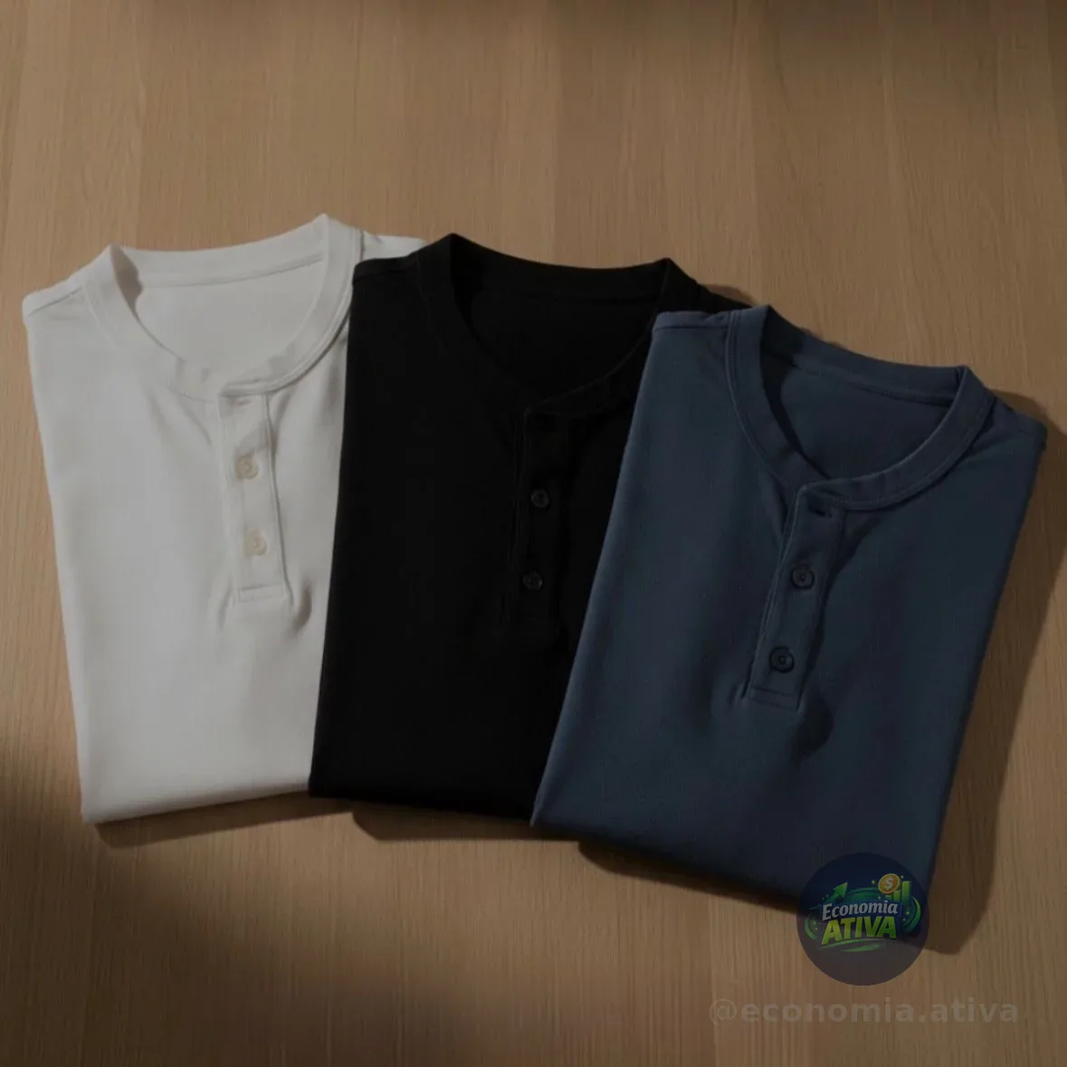 Kit 3 Camiseta Henley Masculina Slim 2 Botões Manga Longa