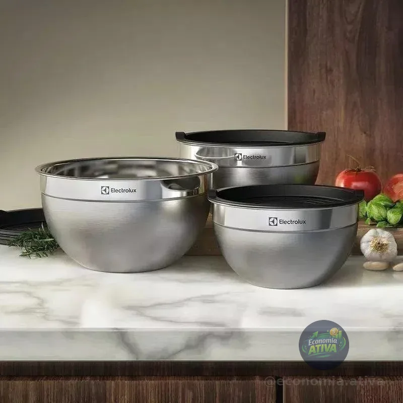 Kit 3 Bowls Tigelas Em Inox Com Tampa Plástica Electrolux