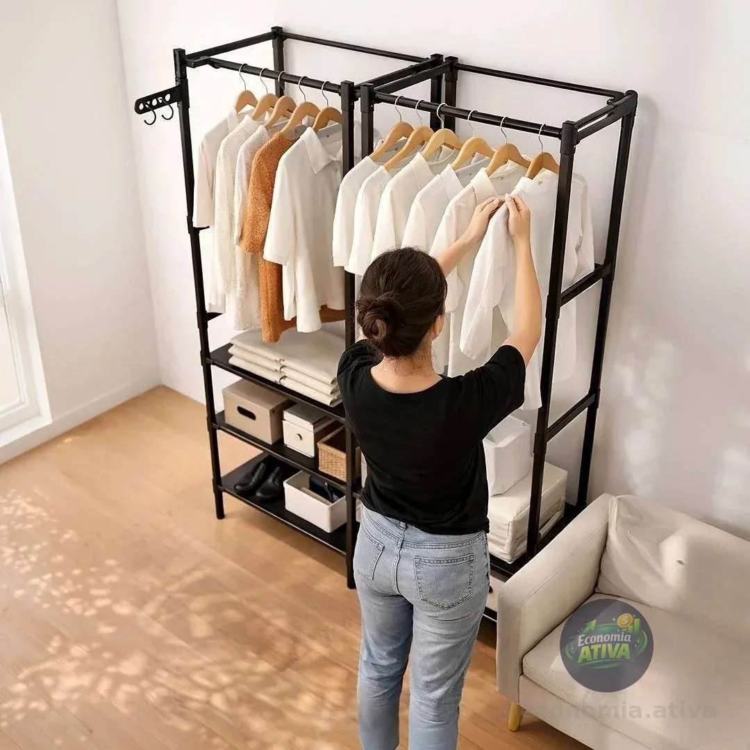 Closet Aberto Irsina 2 Divisórias Preto Com 6 Prateleiras Aço Inox