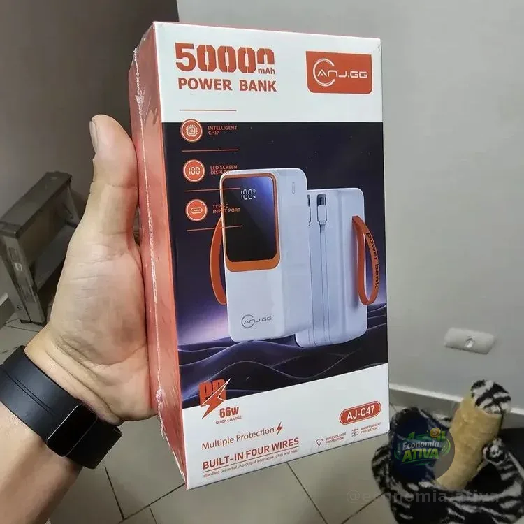 Power Bank Turbo Portátil 50.000mah Para Celular Com Display Digital Preto
