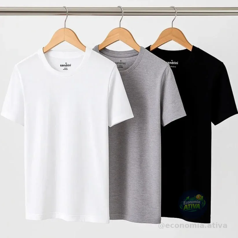 Kit 3 Camisetas Básicas Masculinas Sandrini Preto ou Sortido Algodão Premium Conforto Casual Dia a Dia