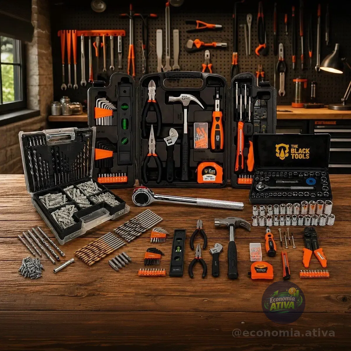 Kit Jogo De Ferramentas 129 Peças + Jogo De 40 Soquetes + Kit 300 Peças Brocas/Buchas