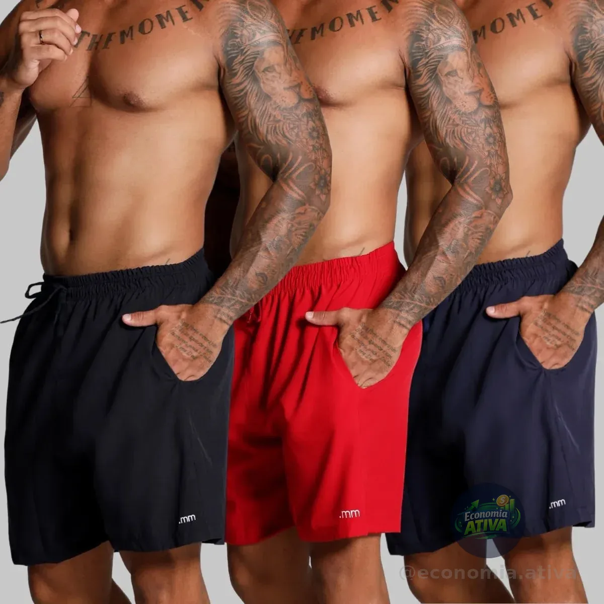 Kit 3 Bermuda Masculina Tactel Com Elastano