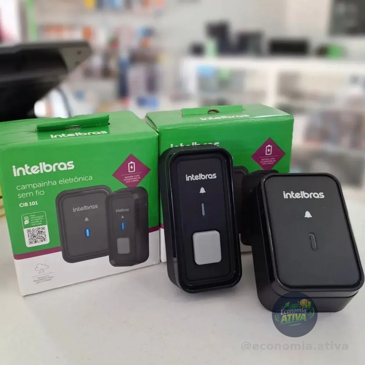 Campainha Sem Fio Com Bateria Cib 101 Preta Intelbras
