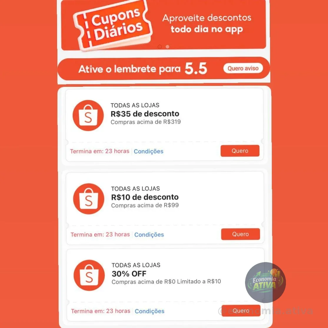 Resgate os cupons aqui https://s.shopee.com.br/9UxrmeIOgn