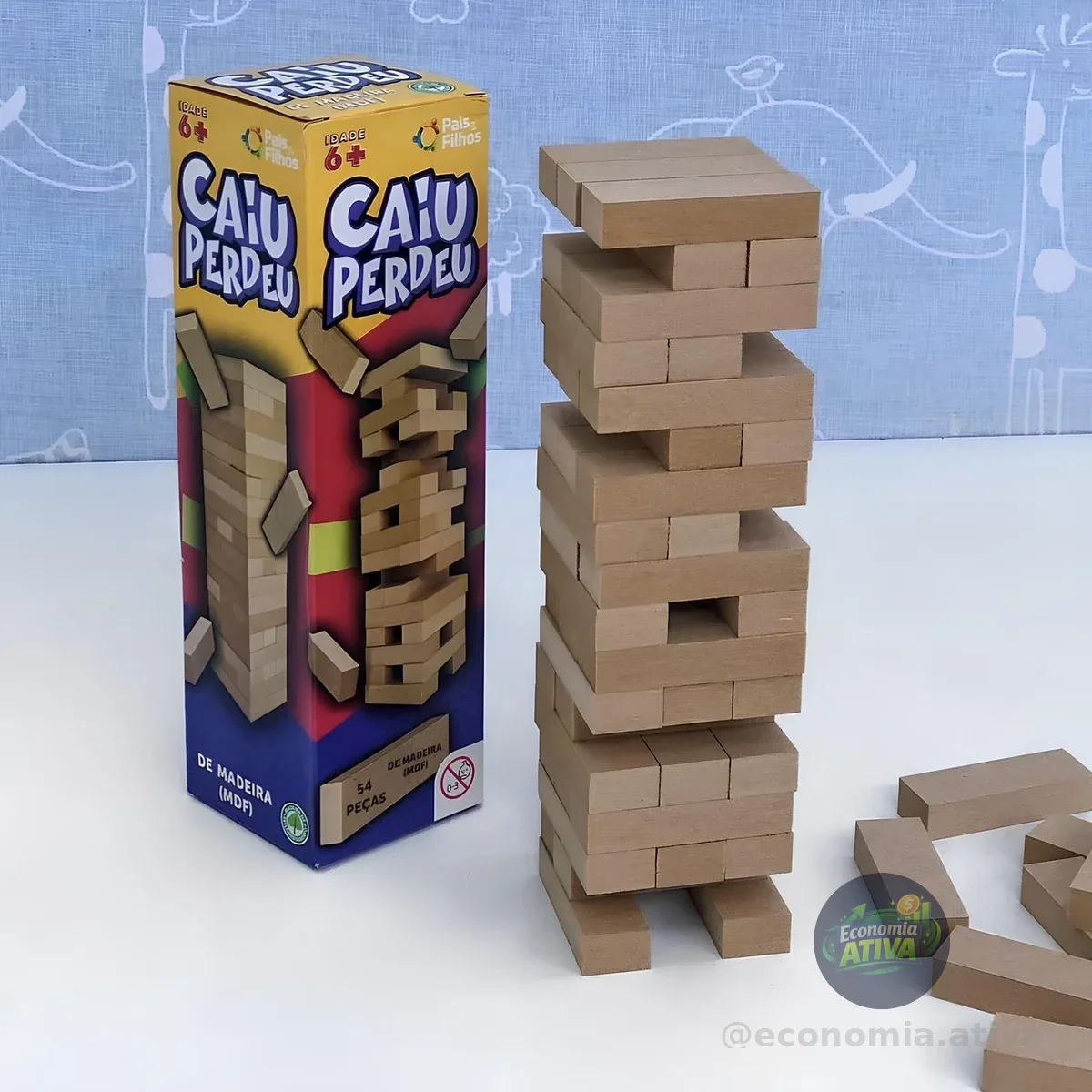 Jogo Caiu Perdeu 54 Peças Madeira