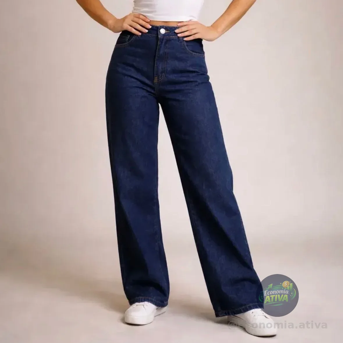 Calça Jeans Wide Leg Feminina Cintura Alta