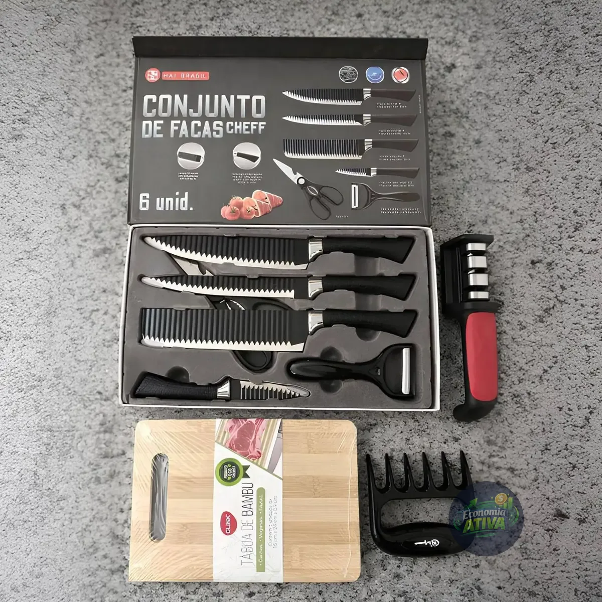 Kit Churrasco Premium 8 Peças + Tábua