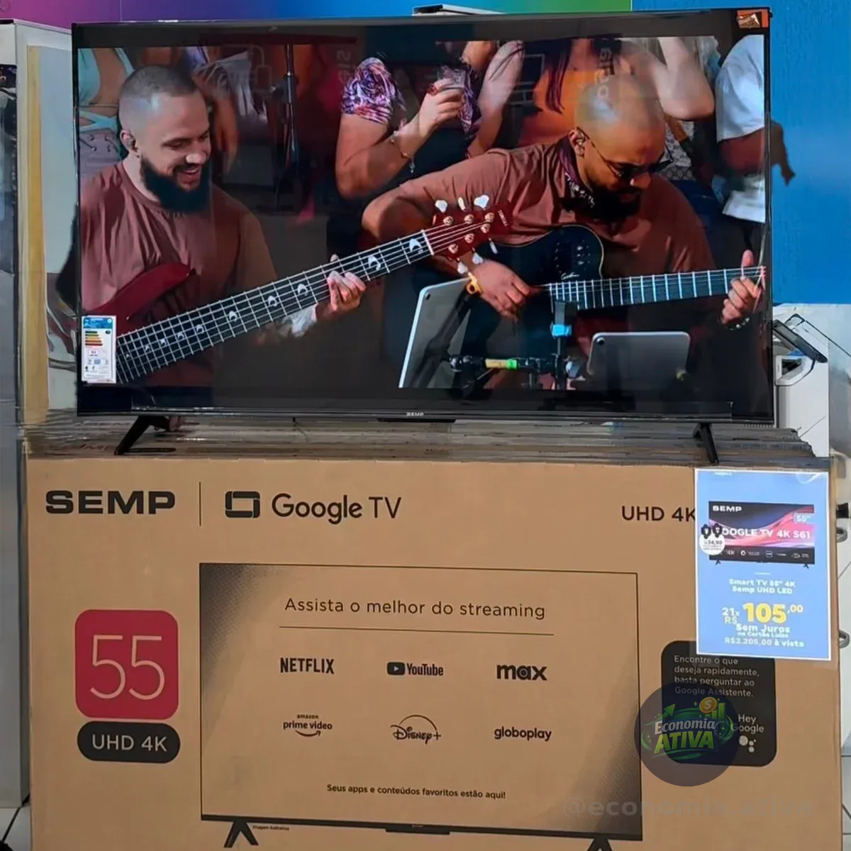 Smart Tv Semp 55” Led Hva 4k Hdmi Google Tv 60hz Hdr10+ 55s62