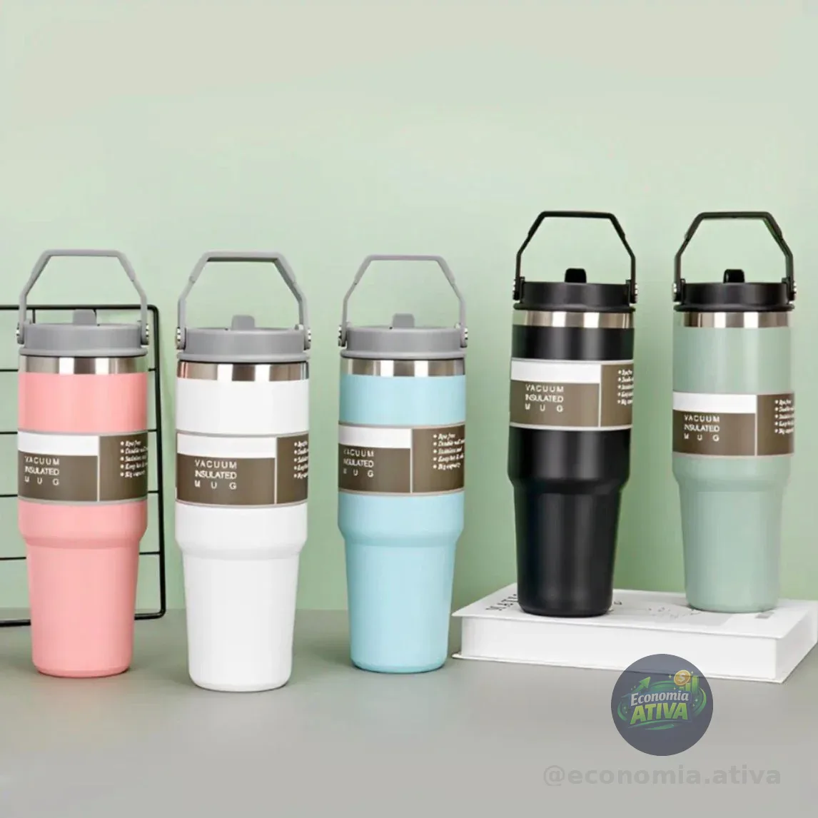Copo Térmico Aço Inox 887ml Grande Com Tampa Flip Resistente (5 cores)