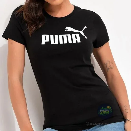 Camiseta Feminina Ess No. 1 Logo Puma Preta Geométrico