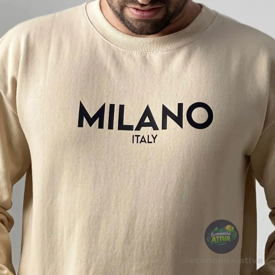 Moletom Milano Gola Redonda Careca Estampa Original (3 cores)