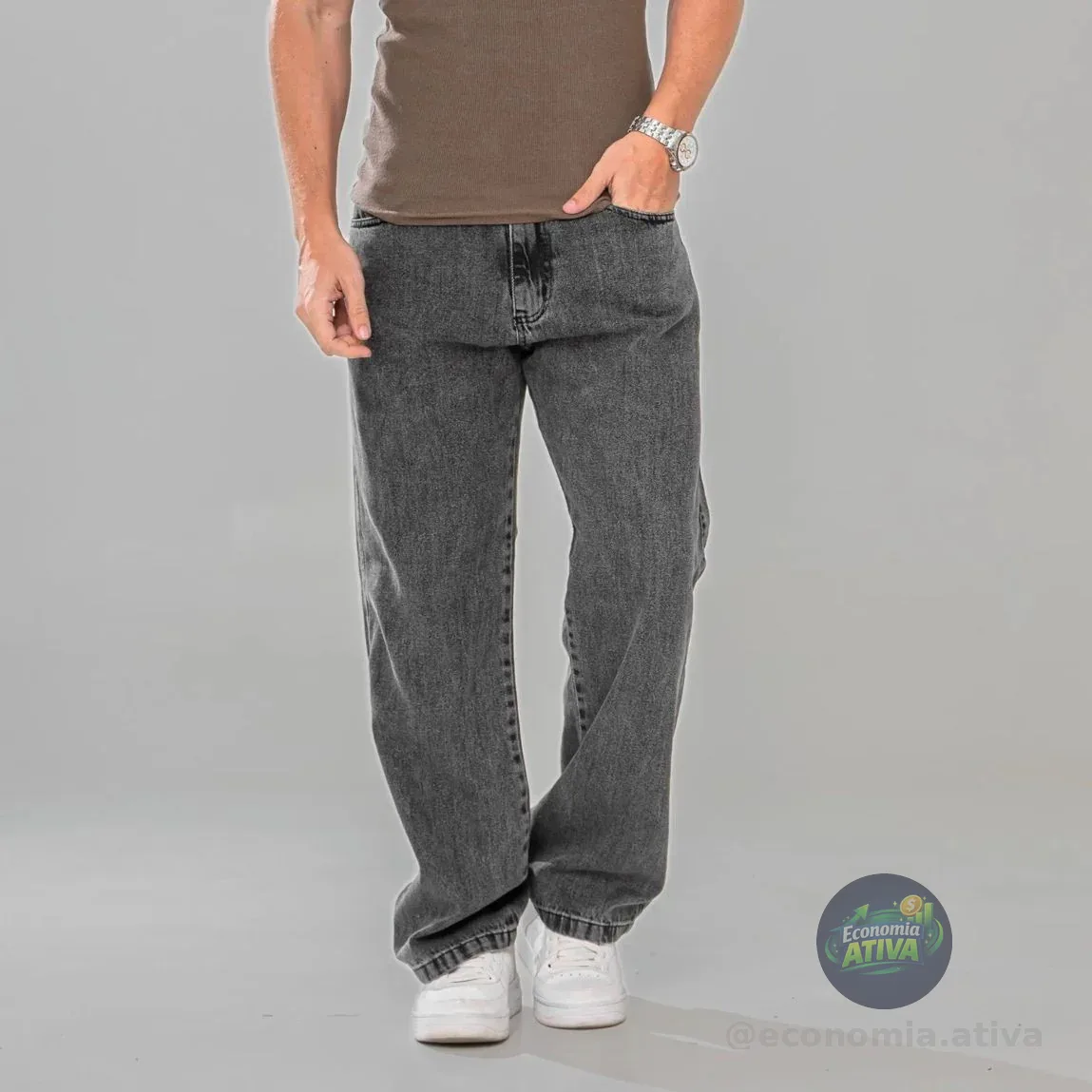 Calça Balão Jeans Masculina Marmorizada Streetwear Larga Bag