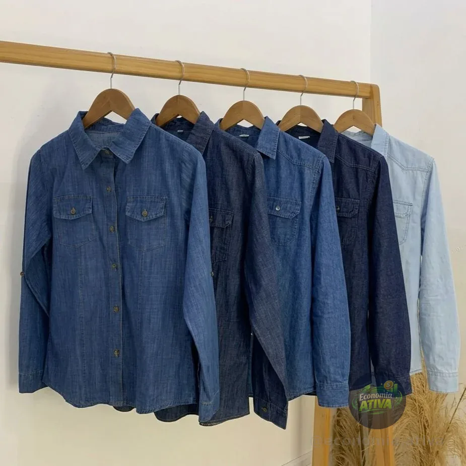 Camisa Jeans Masculina Social Slim Manga Longa (3 cores)