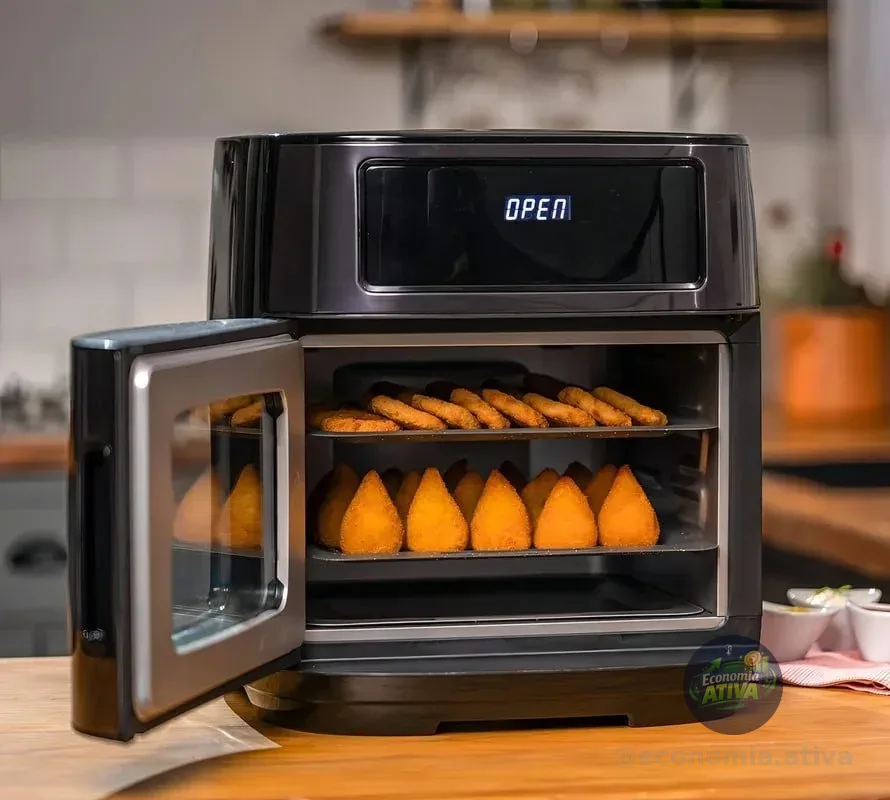 Fritadeira Elétrica Air Fryer Oven Black Inox Wap Waod2 12 Litros 4 Em 1 Porta Com Abertura Lateral E Removível 1800w Preto 127v