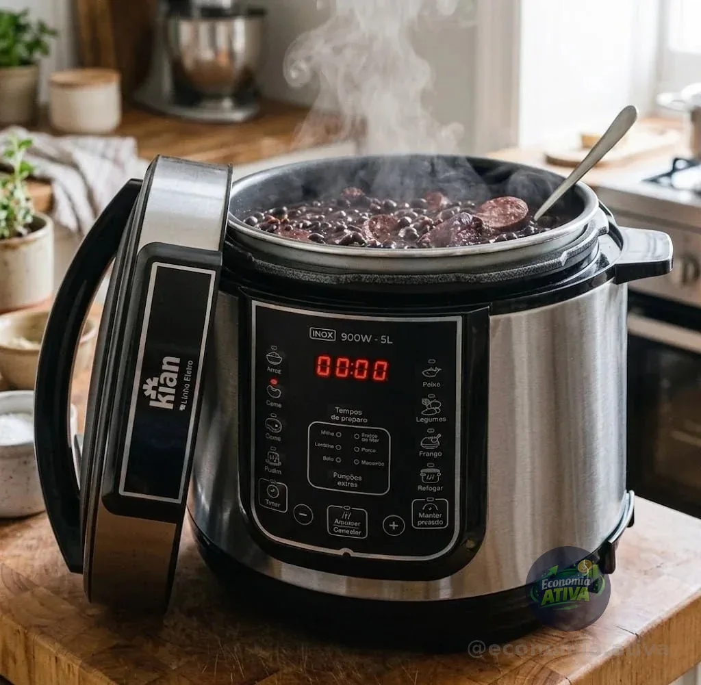 Panela De Pressão Elétrica 5 Litros Aço Inox Preto Multifuncional Kian Ppe 101 220v