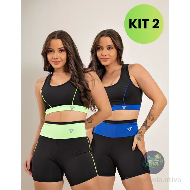 2 Conjunto Fitness Feminino Top E Short De Academia