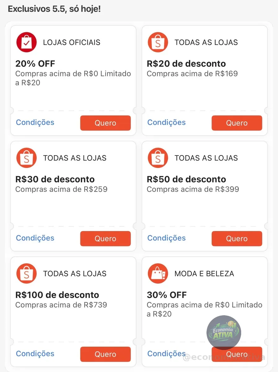Resgate aqui: https://s.shopee.com.br/2LUtCZ2H9z