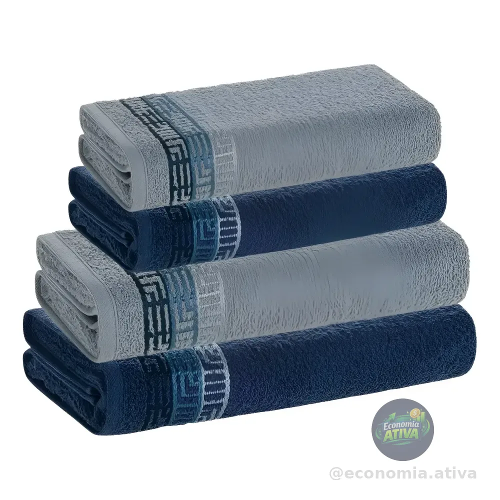 Jogo De Toalhas 4 Pçs Fio Cardado 100% Algodão Bosco Karsten Azul Serena/ Azul Naval Bosco