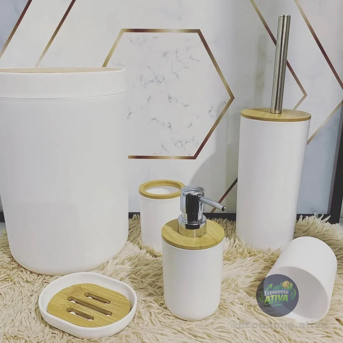 Kit Banheiro 6 Peças Bride Premium Bambu Resistente Lavabo Branco