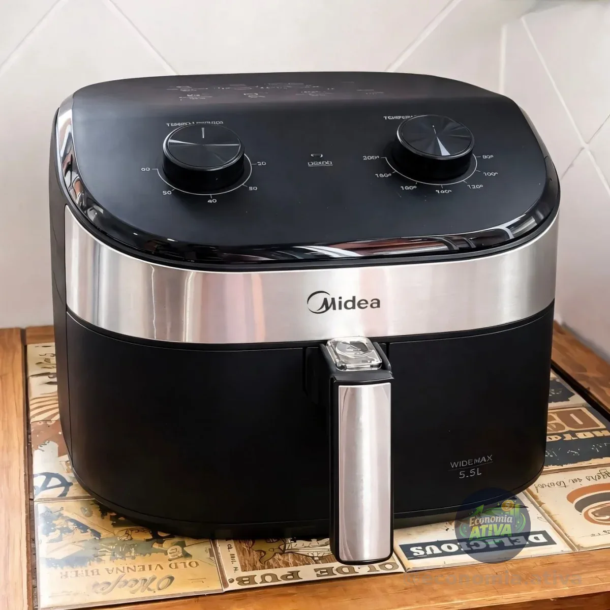 Fritadeira Air Fryer 4,5l Widemax Com Interior De Alumínio 1500w Midea Preto 127v