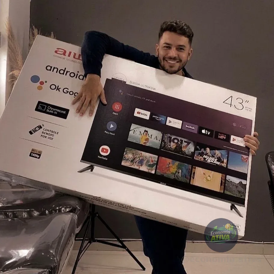 Smart TV AIWA 43” Android Full HD Borda Ultrafina HDR10 Dolby Áudio AWS-TV-43-BL-02-A