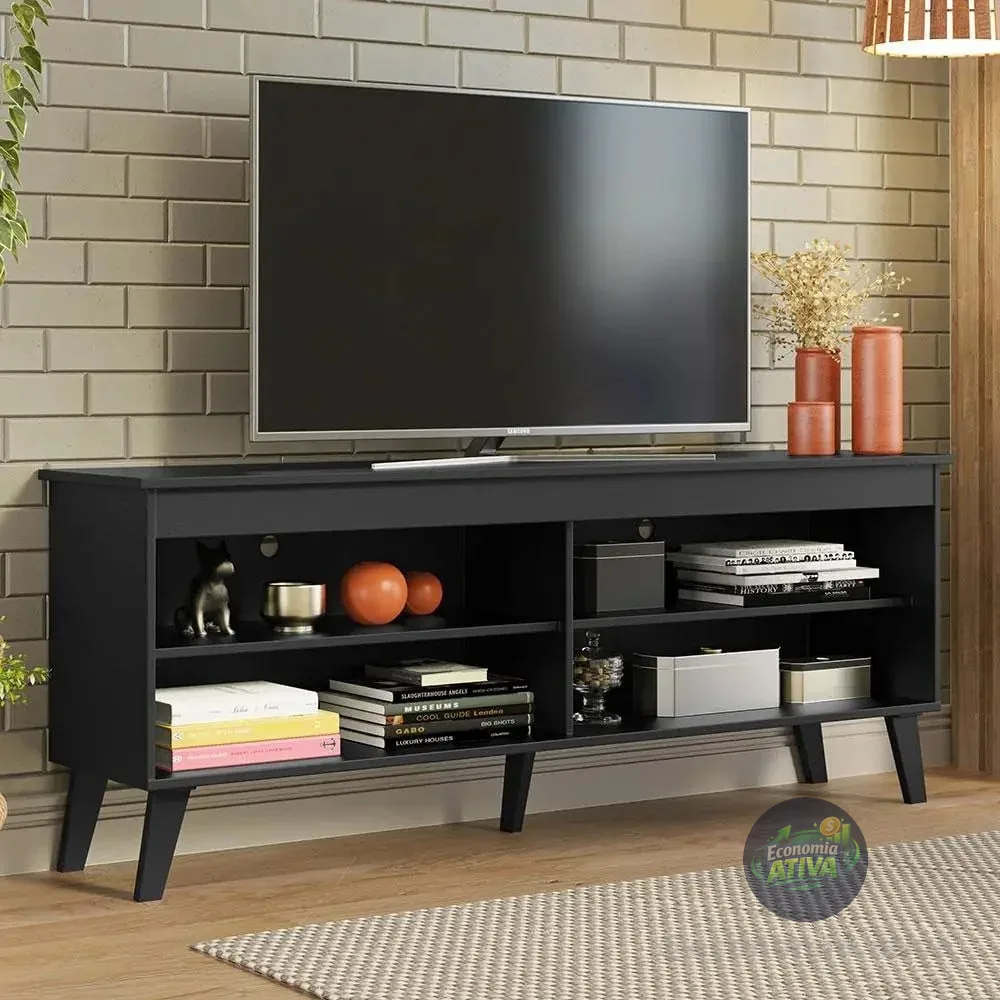 Rack Para Tv Até 65 Polegadas Com Pés Preto Turim Madesa 69978n