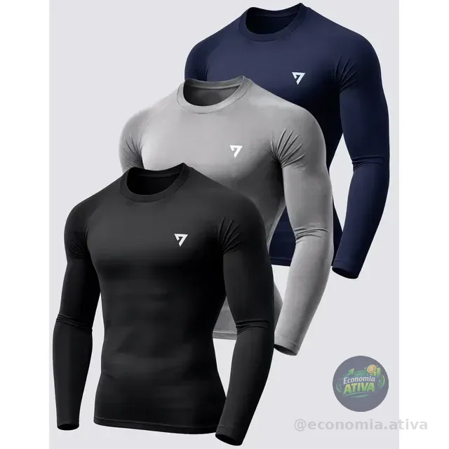 Kit 3 Camisetas Térmicas Masculina Segunda Pele Camisa Uv50-