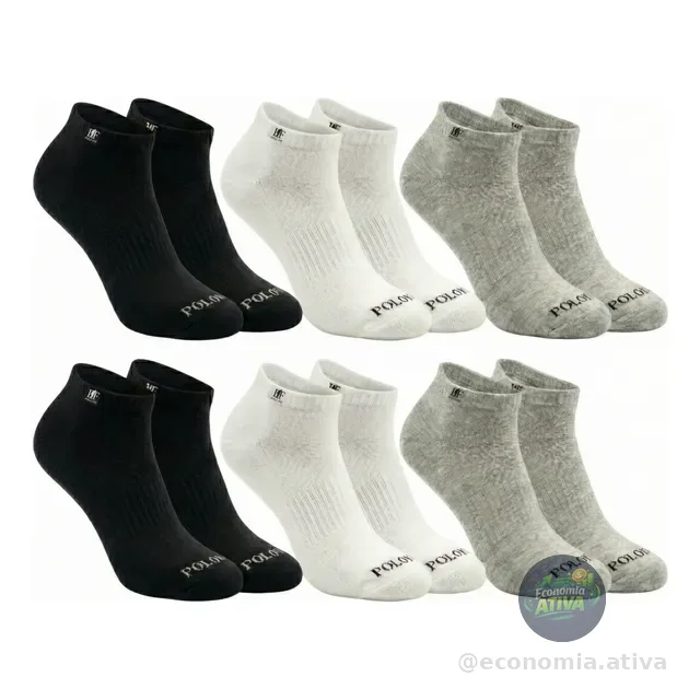 Kit 6 Pares Meias Soquete Cano Curto Algodão Oferta Polo Fit