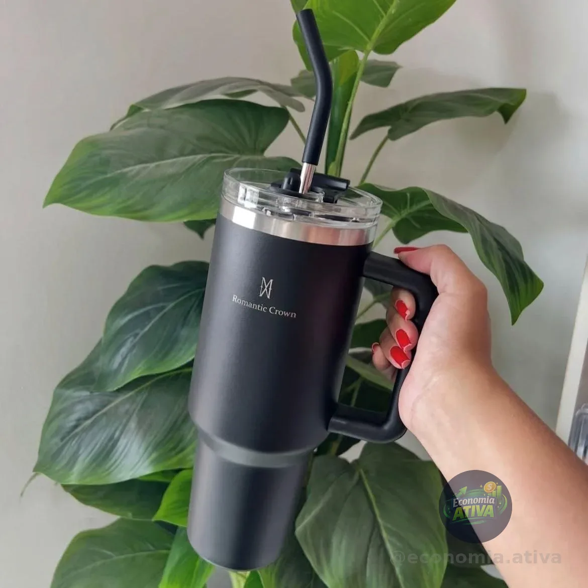 Copo Térmico Gigante 1,2l Inox Com Tampa E Inox Canudo