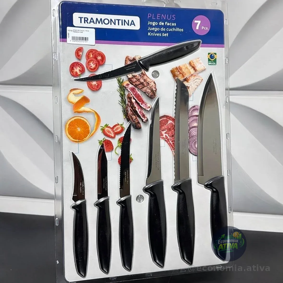 Jogo De Facas Tramontina Plenus Em Aço Inox 7 Peças Cor Preto Casa Cozinha
