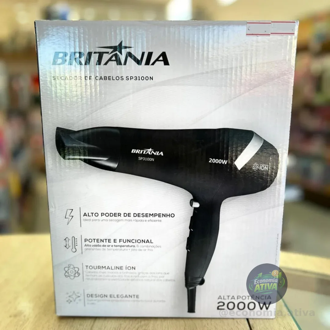 Secador De Cabelo Britânia 2 Temperaturas 2000w Sp3100n 127v Preto