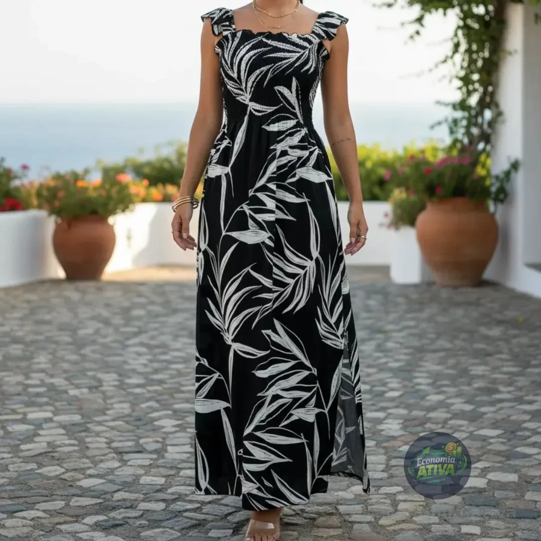 Vestido Longo Feminino Casual Lastex Alcinha Fenda Barato