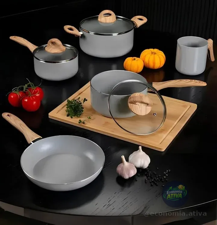 Conjunto De 5 Panelas Gris Brinox Ceramic Life Easy Cinza
