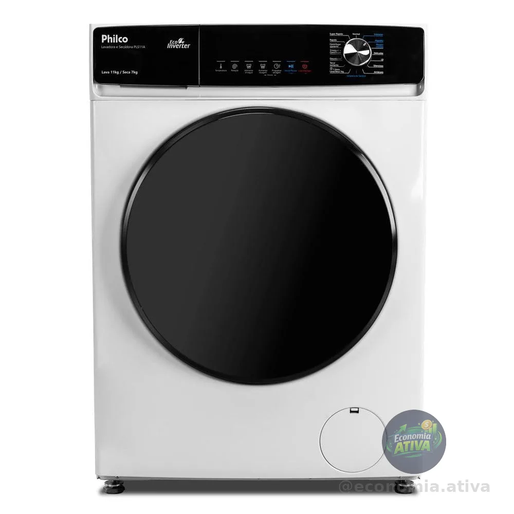 Lava e Seca Philco 11kg Pls11a Eco Invertplus 16 Programas Lavagem Branca 127v