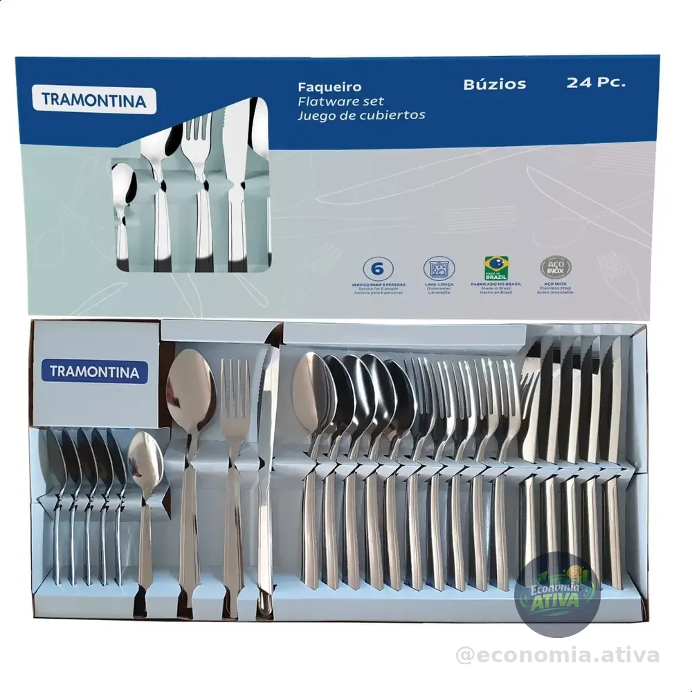 Jogo Talheres Faqueiro Búzios Aço Inox 24 Peças Tramontina Aço Inoxidável