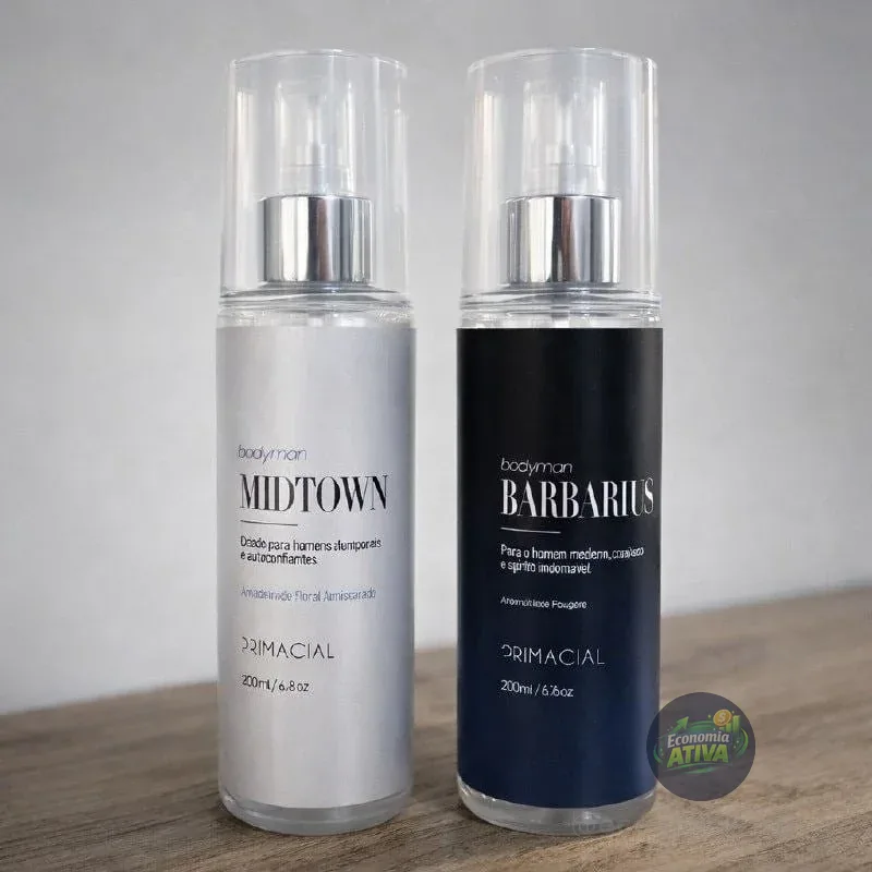 Kit Body Splash Masculino Barbarius E Midtown 200ml - Primacial Perfume Fresco Amadeirado