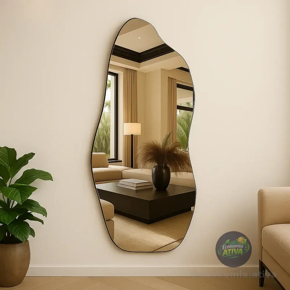 Espelho Lopazzi Orgânico 70 E 90 Polido Design Moderno Luxo Moldura Magnus 90x40cm Suporte