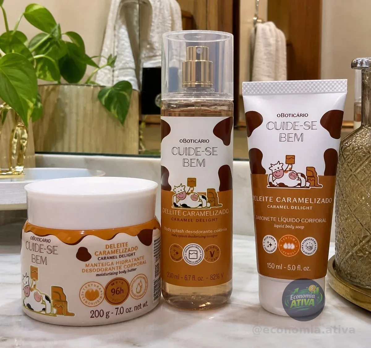 Combo Cuide-se Bem Deleite Caramelizado: Manteiga Corporal 200g + Body Splash 200ml + Sabonete Líquido 150ml