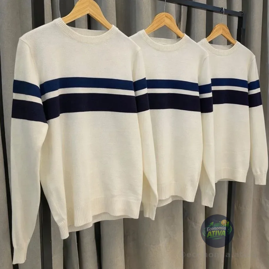 Suéter Masculino Comfort Tricot Listrado Diametro Branco