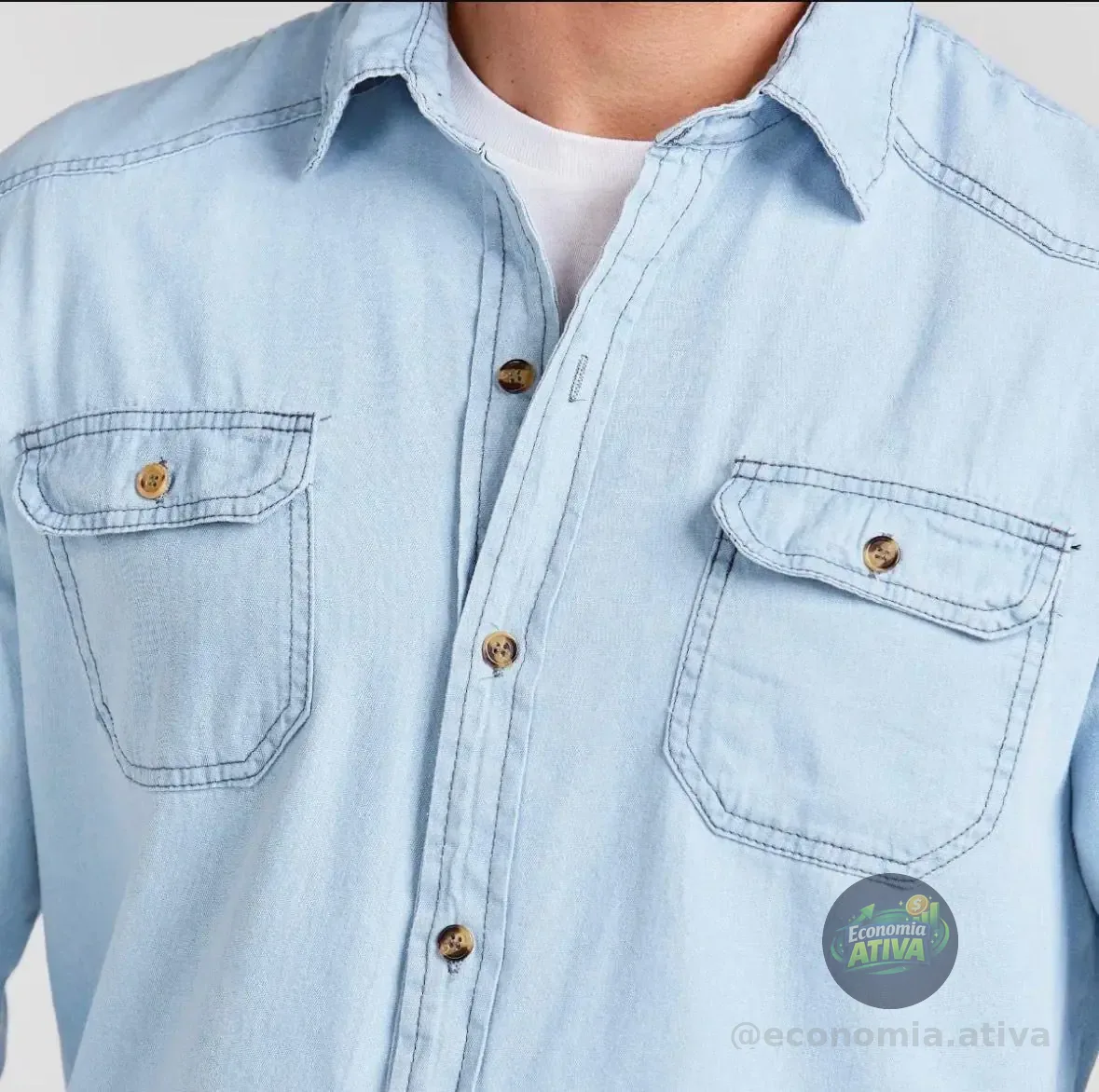 Camisa Social Masculina Jeans Manga Longa Long Fit Slim Luxo