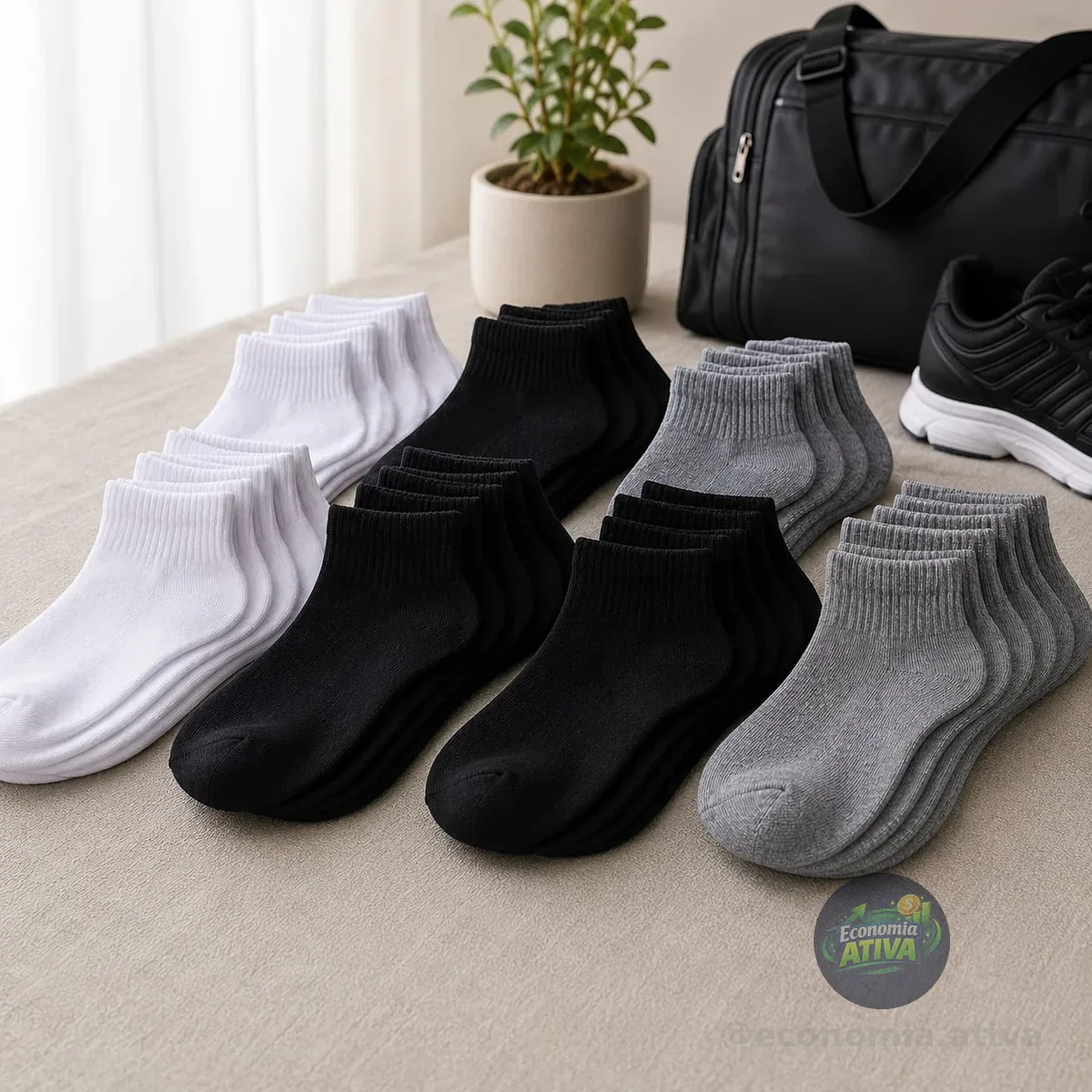 Kit Com 24 Pares De Meias De Algodão Masculino Esportiva