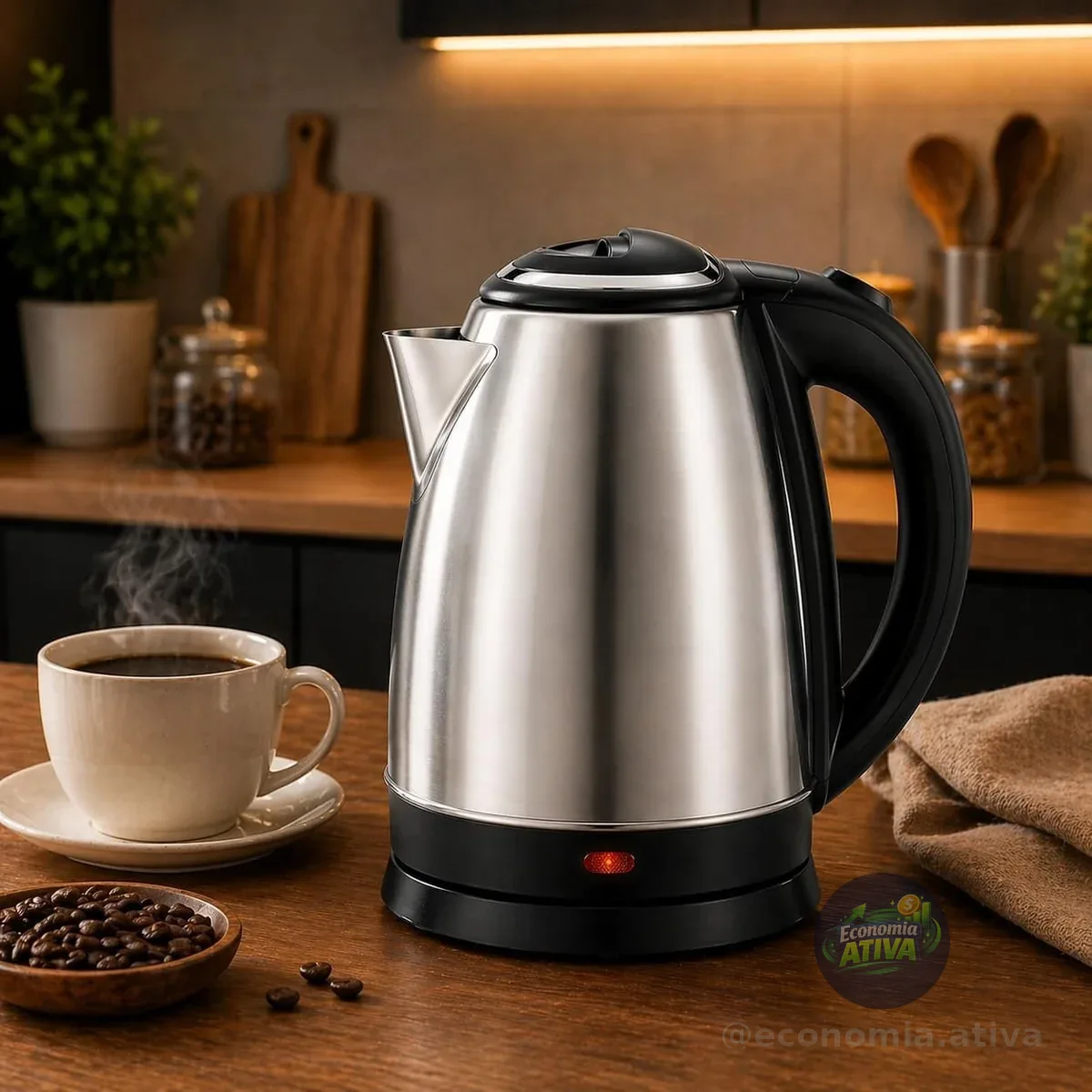 Chaleira Elétrica Inox 1,8L 1500W 120V Base 360° Desligamento Automático Aquecimento Rápido – Ideal para Chá, Café, Água Quente e Uso Diário Seguro