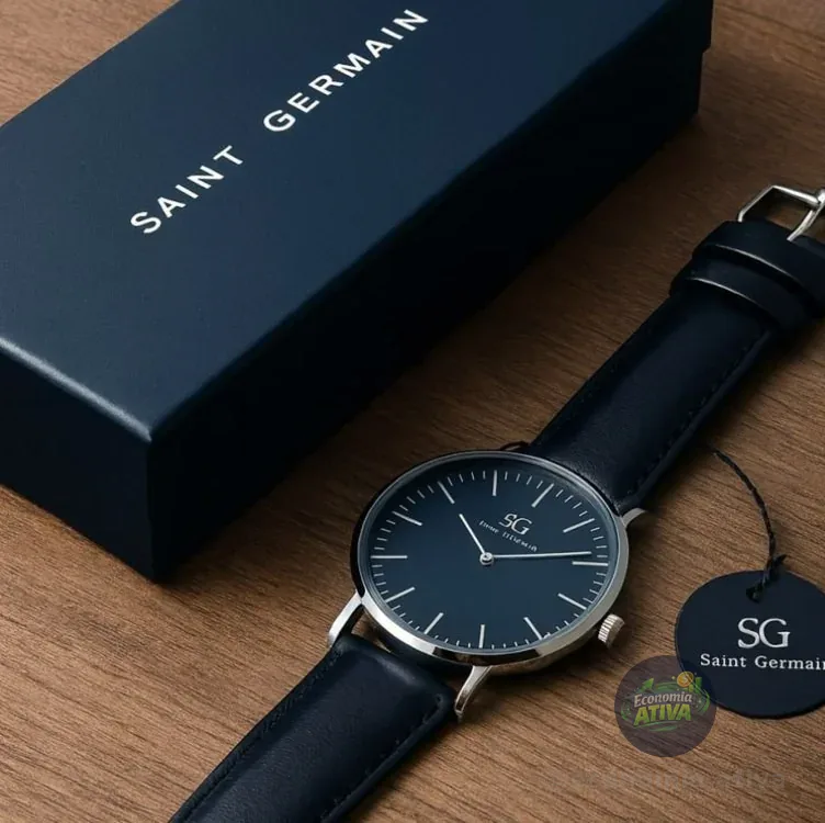 Relógio Masculino Saint Germain Murray De Quartzo Com Pulseira Preta E Caixa Prateada De 40mm Preto Prateado