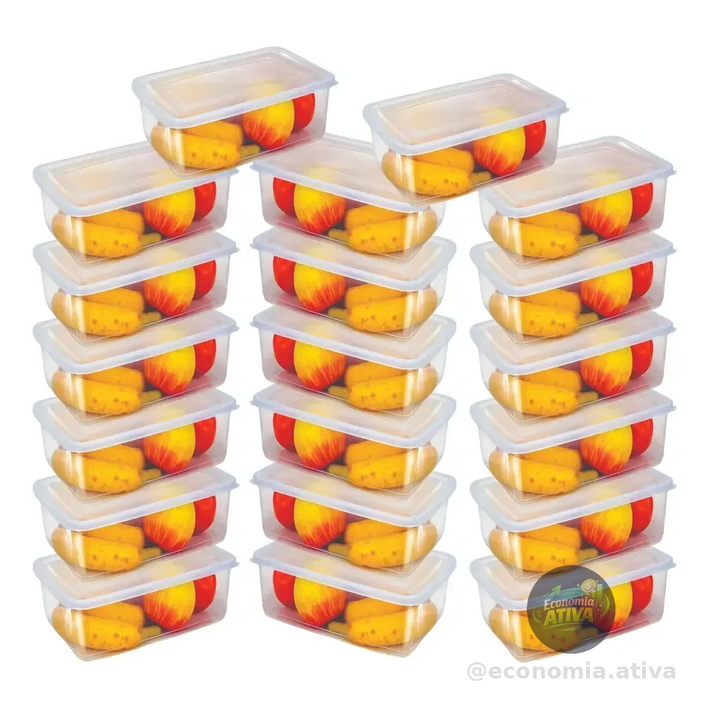 Kit 20 Potes 500 Ml Transparente Marmita Fitness Bpa Free Reutilizável Tampa Hermética Micro E Freezer Ponte Lar Utilidades