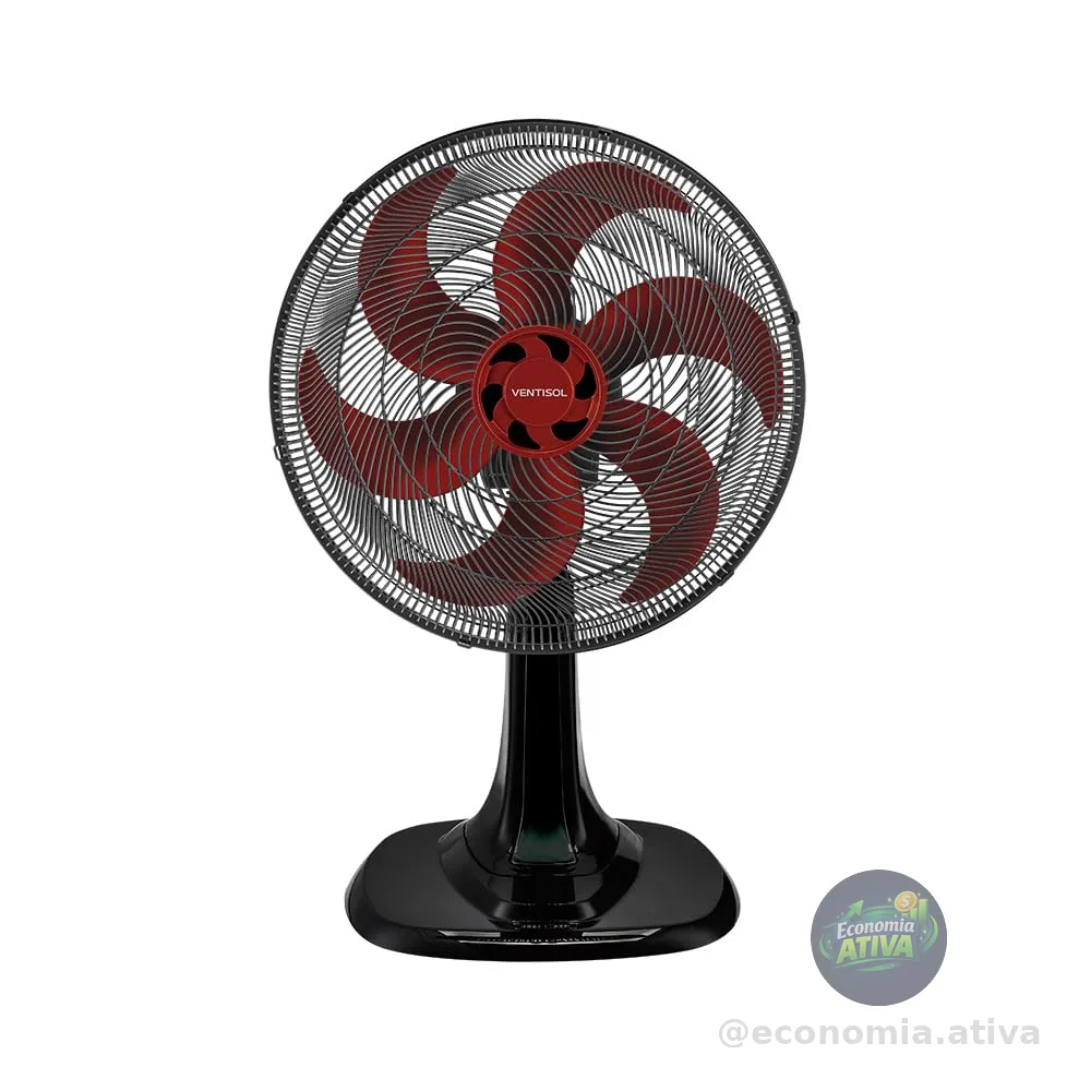 Ventisol Ventilador de Mesa Oscilante, Turbo 6 Pás Premium, Vermelho, 30cm, 127V