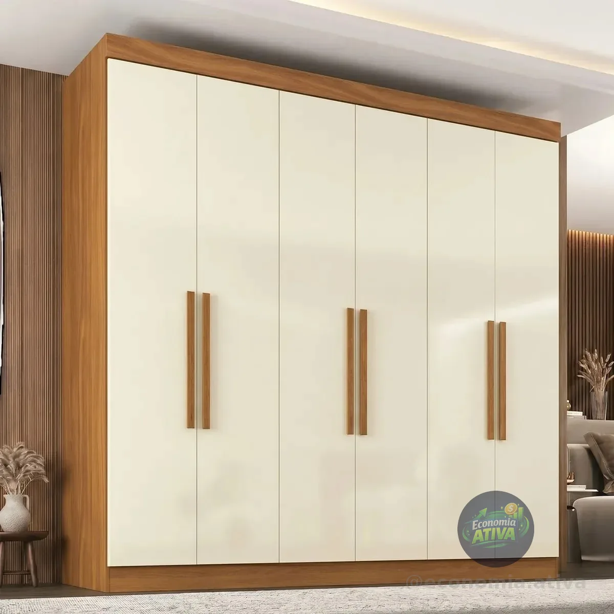 Guarda-roupa Casal 6 Portas 2 Gavetas Paris Cewt Cinamomo/off White